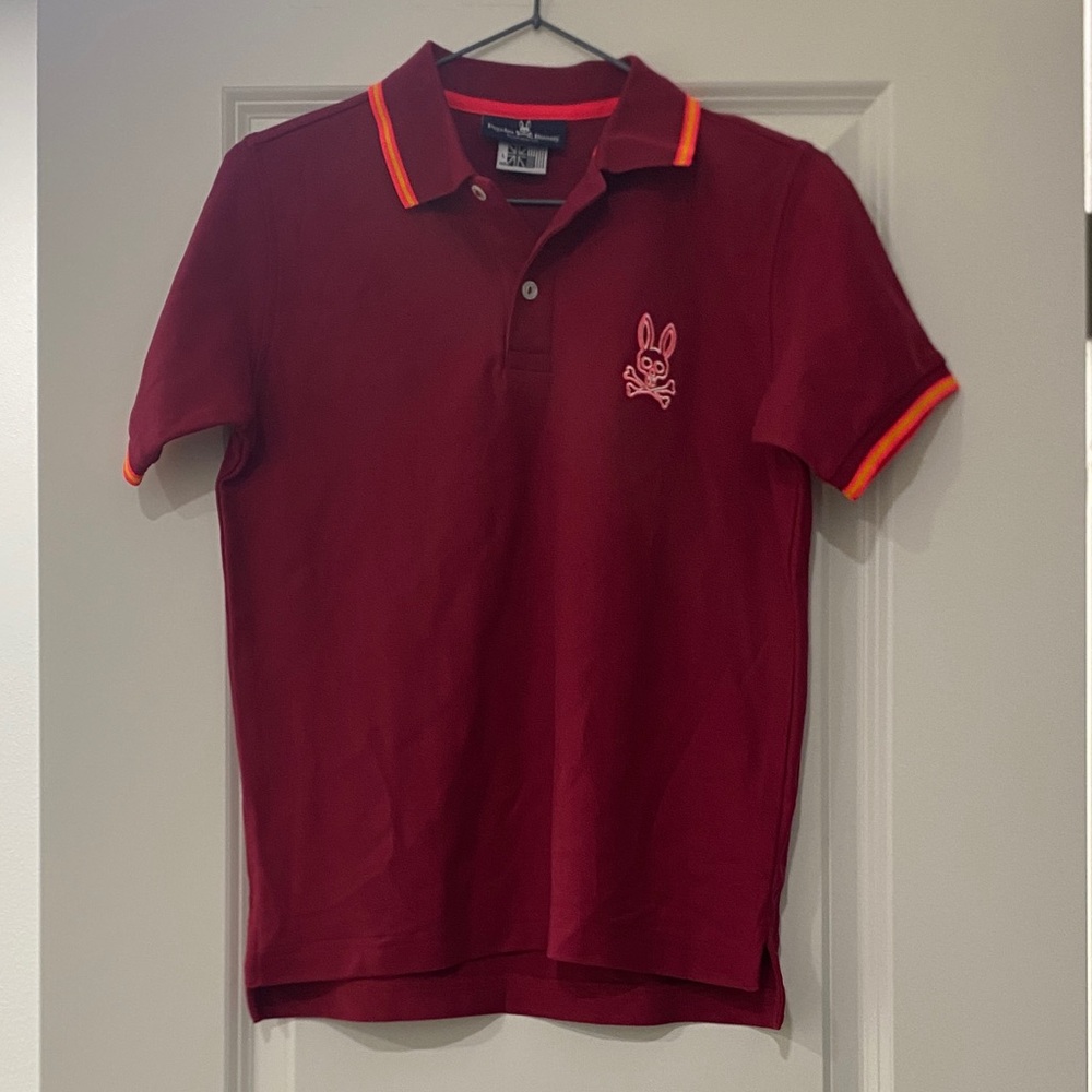 Psycho Bunny Burgundy Polo with Orange Accents